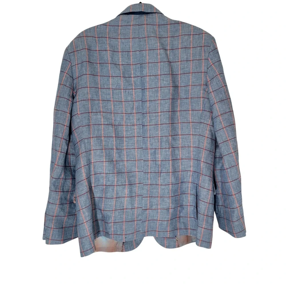 Vermonti Milan Linen Tailored Fit Windowpane Plaid Sport Coat Blazer Blue 42R